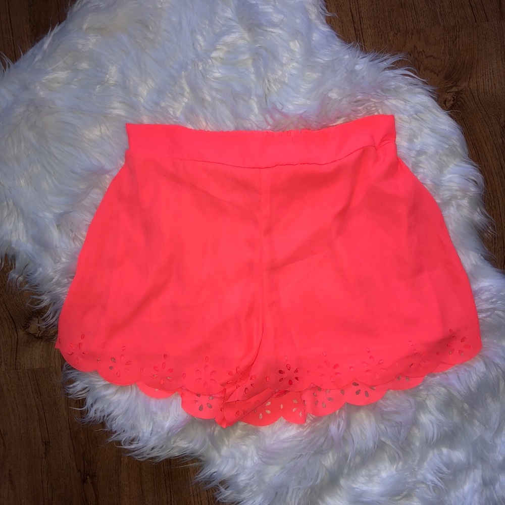 Charlotte Neon Pink Coral Eyelet High Waist Shorts